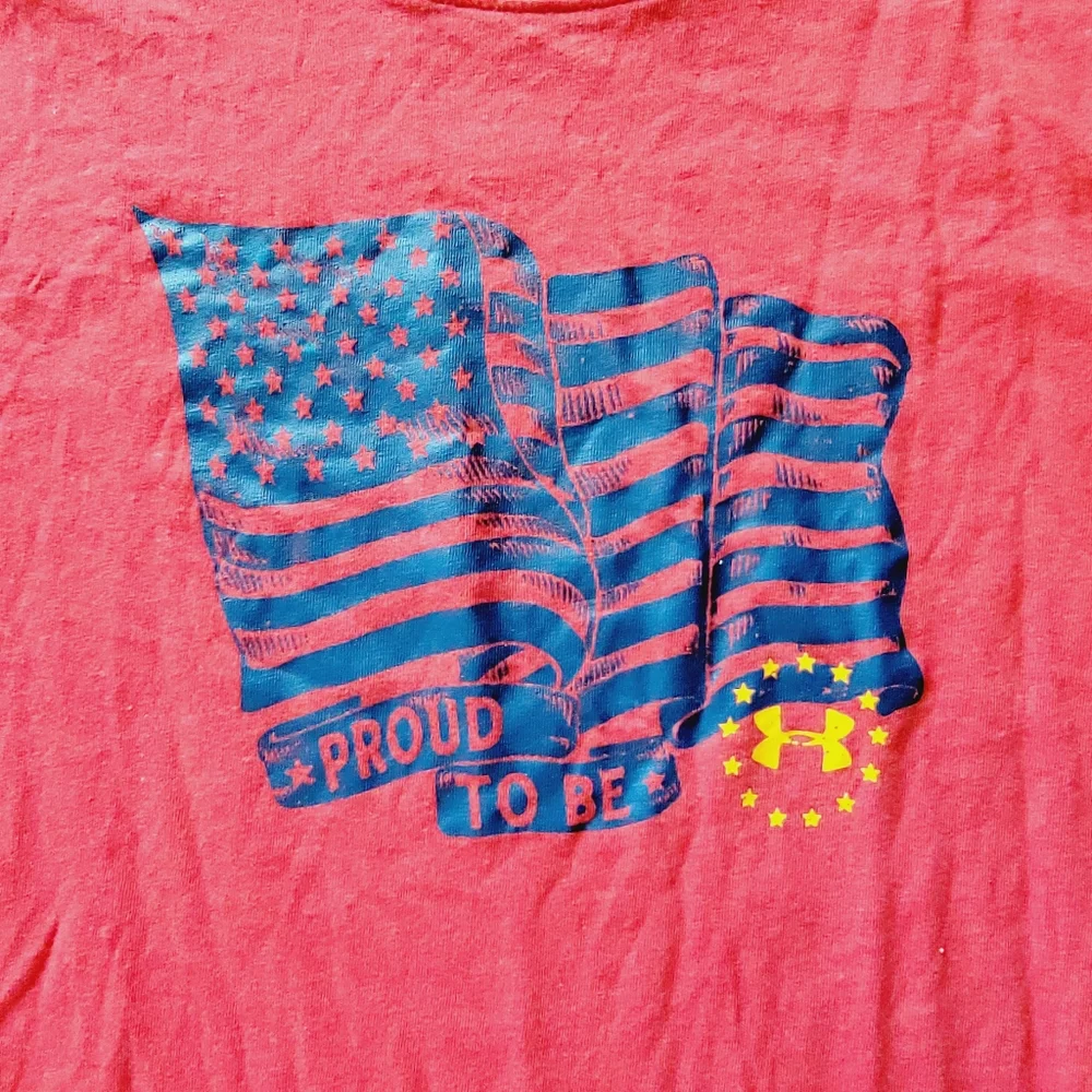 Unisex Under Armour Short Sleeve Loose Fit Heat Gear 4th of July Flag Tee Sz L